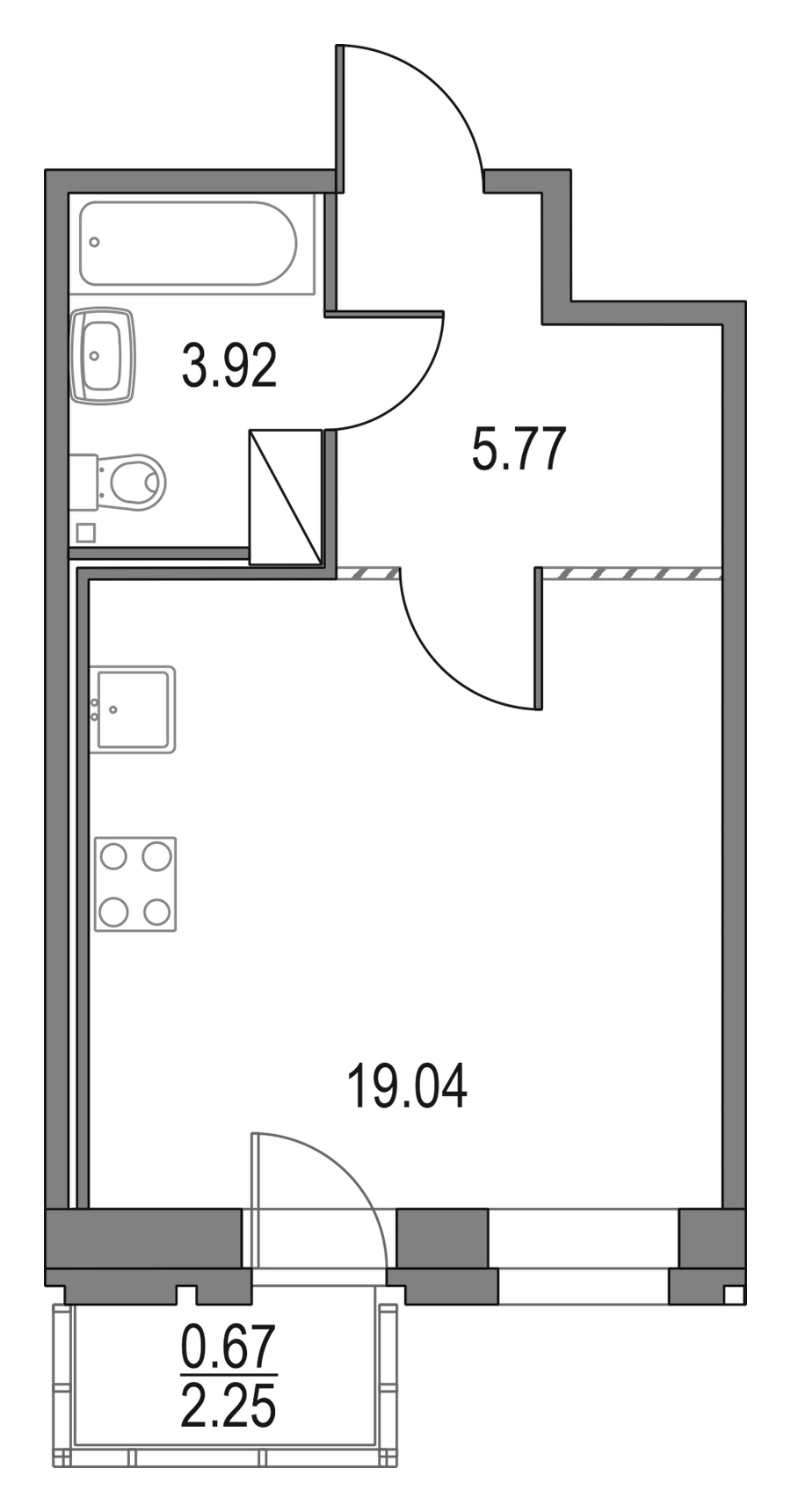 Квартира студия 28.73 м², 15/19 эт., ЖК «Приморский квартал»